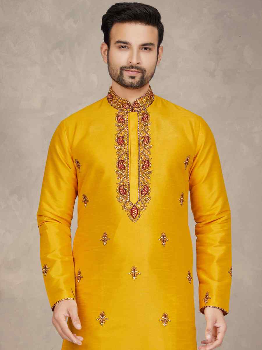Mango Art Silk Woven Festival Mehendi Kurta