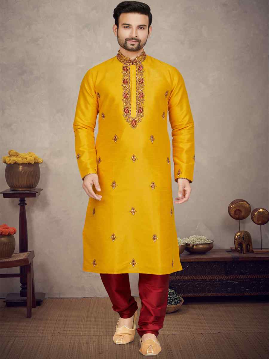 Mango Art Silk Woven Festival Mehendi Kurta