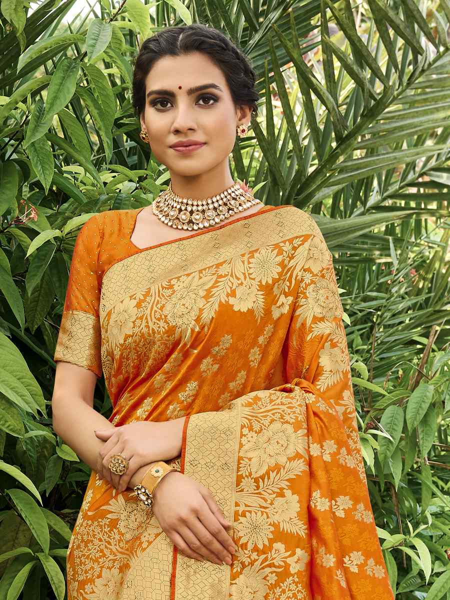 Mango Pure Satin Banarasi Silk Handwoven Wedding Festival Heavy Border Saree