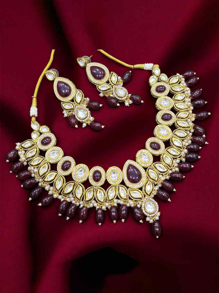 Maroon Alloy Festival Wear Kundan Necklace