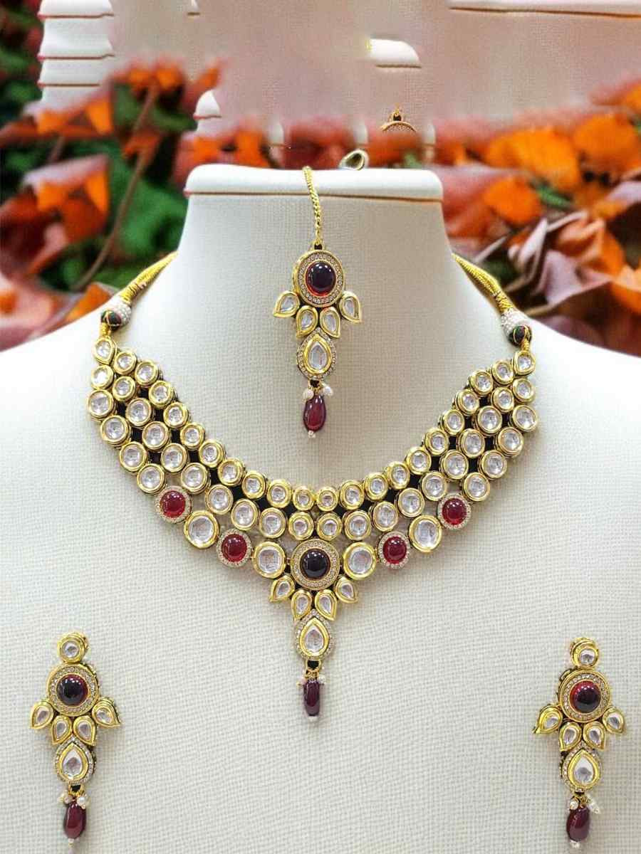 Maroon Alloy Festival Wear Kundan Necklace