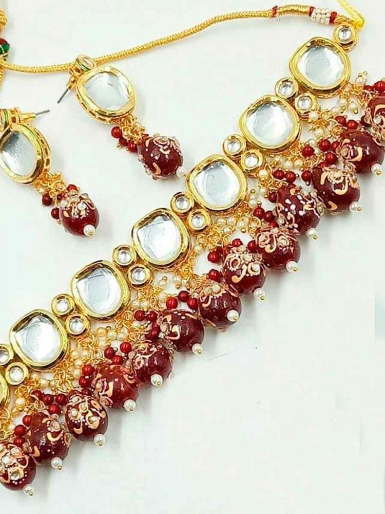 Maroon Alloy Festival Wear Kundan Necklace