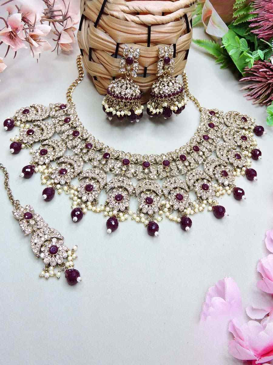 Maroon Alloy Festival Wear Kundan Necklace