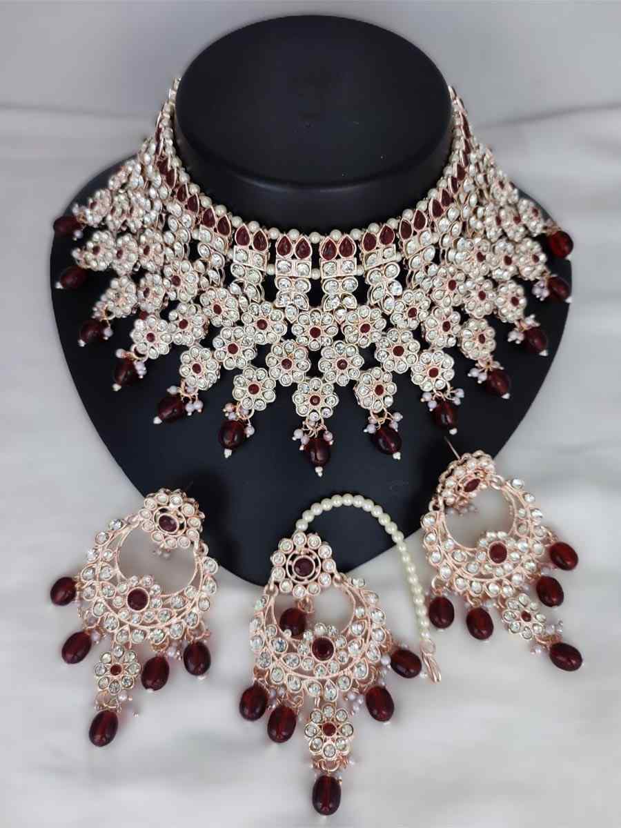 Maroon Alloy Festival Wear Kundan Necklace