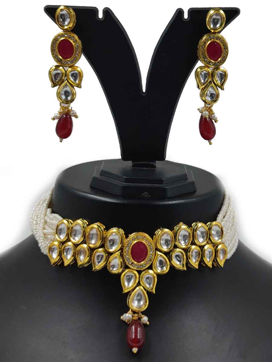 Maroon Alloy Festival Wear Kundan Necklace