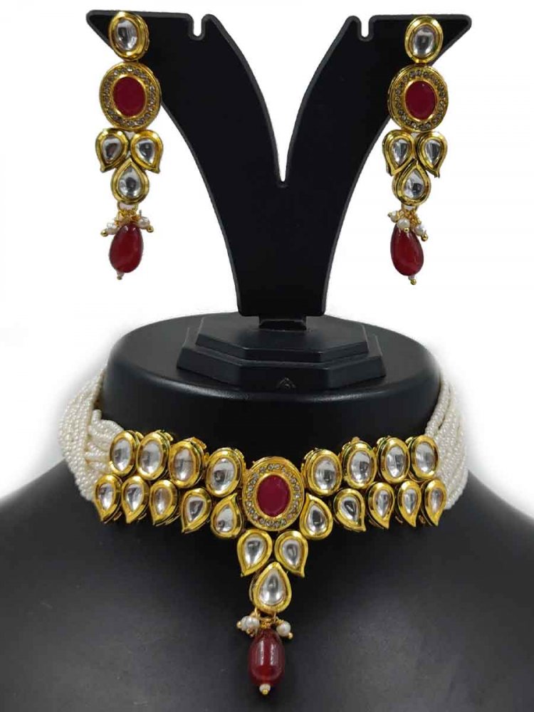 Maroon Alloy Festival Wear Kundan Necklace
