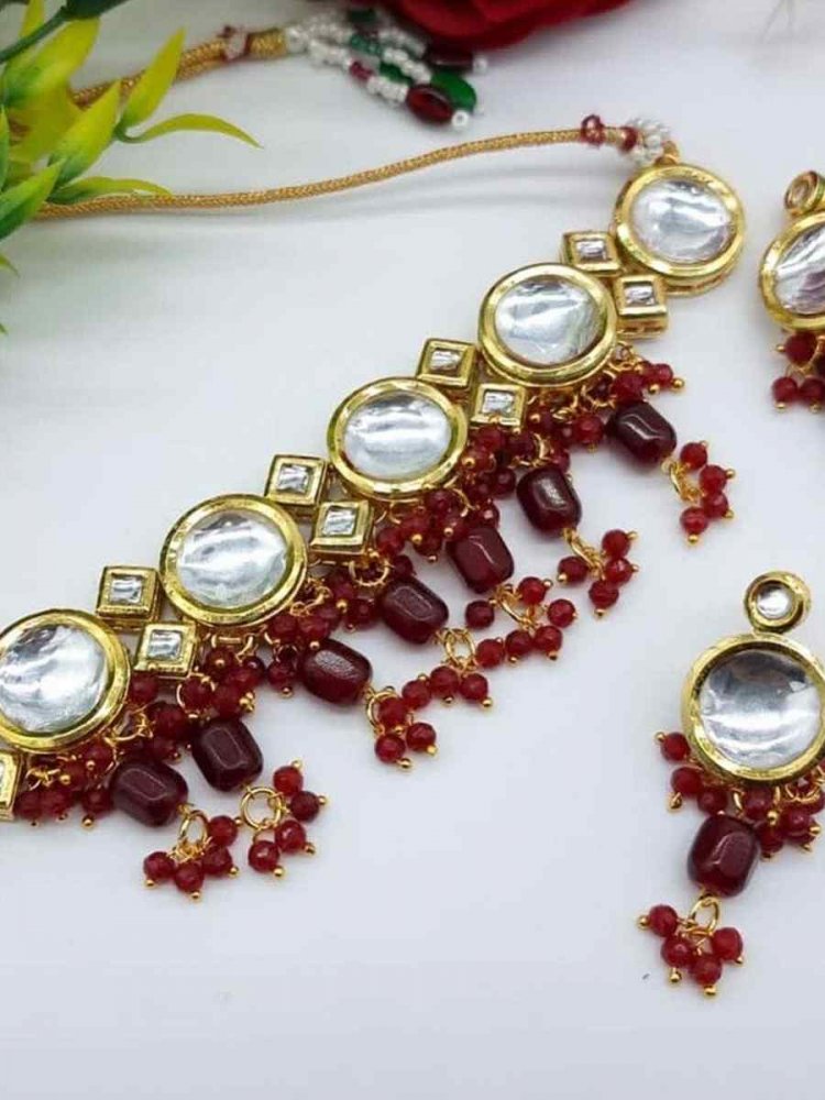 Maroon Alloy Festival Wear Kundan Necklace