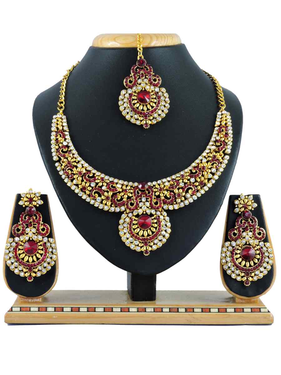 Maroon Alloy Festival Wear Kundan Necklace