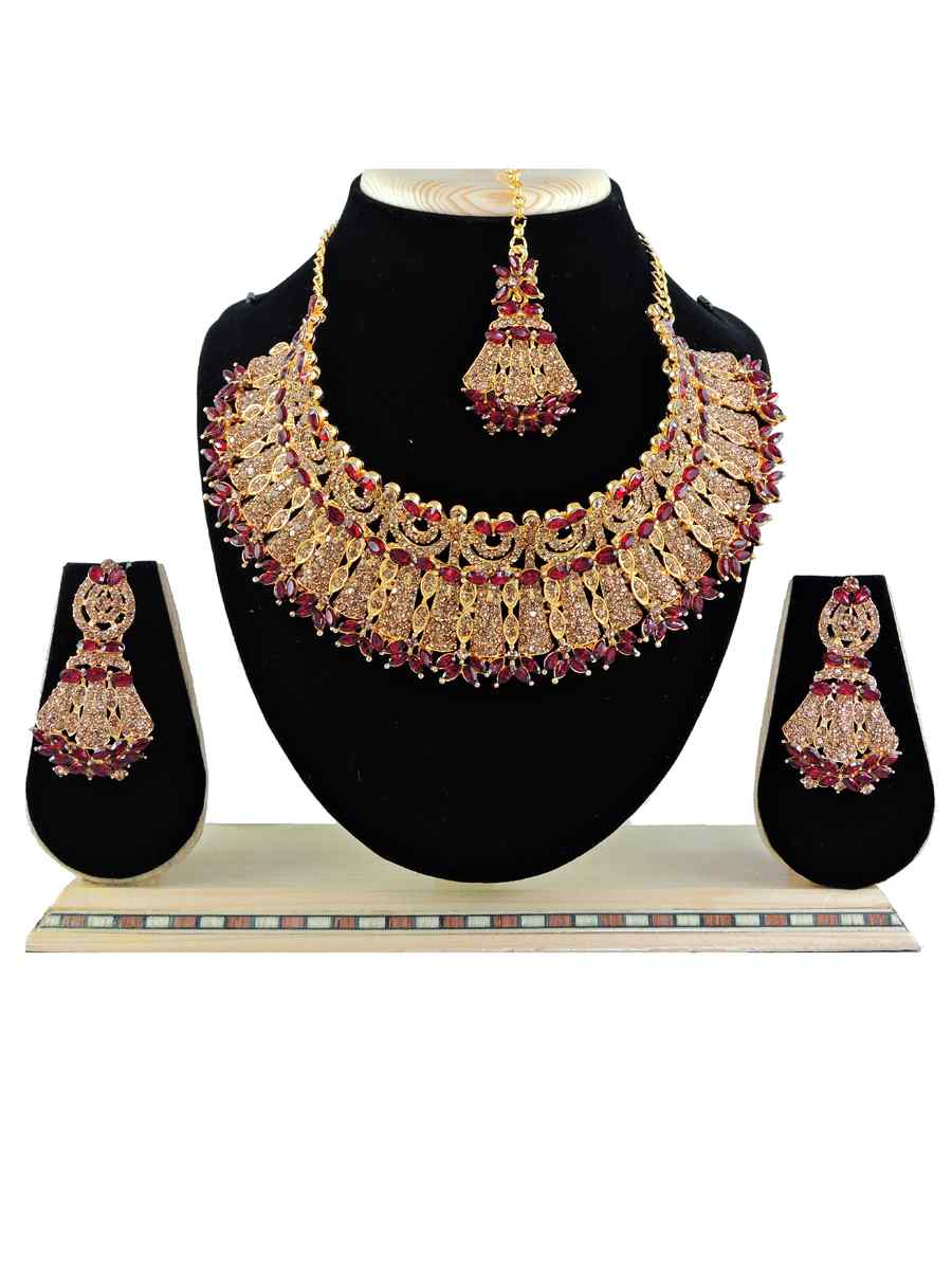 Maroon Alloy Festival Wear Kundan Necklace