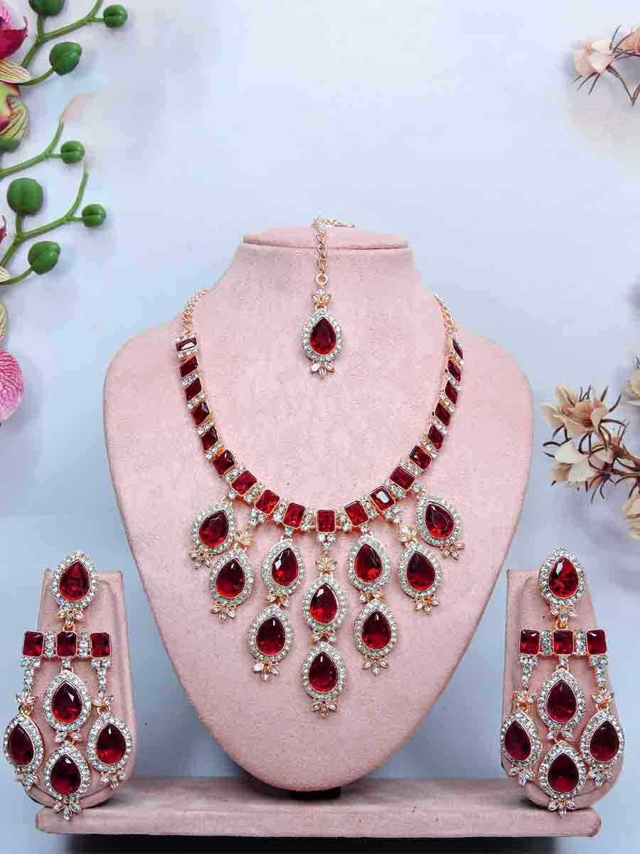 Maroon Alloy Metal Festival Wear Kundan Necklace