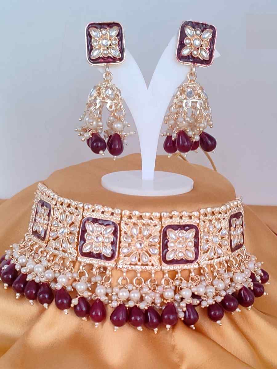 Maroon Alloy Traditional Wear Meenakari Necklace