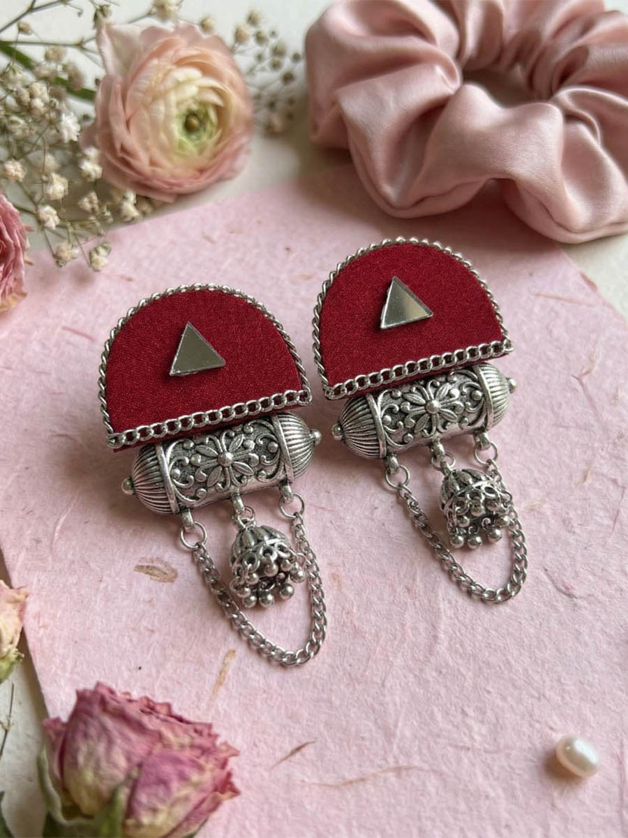 Maroon Alloy Wedding Party Festival Wear Kundan Stone Earrings