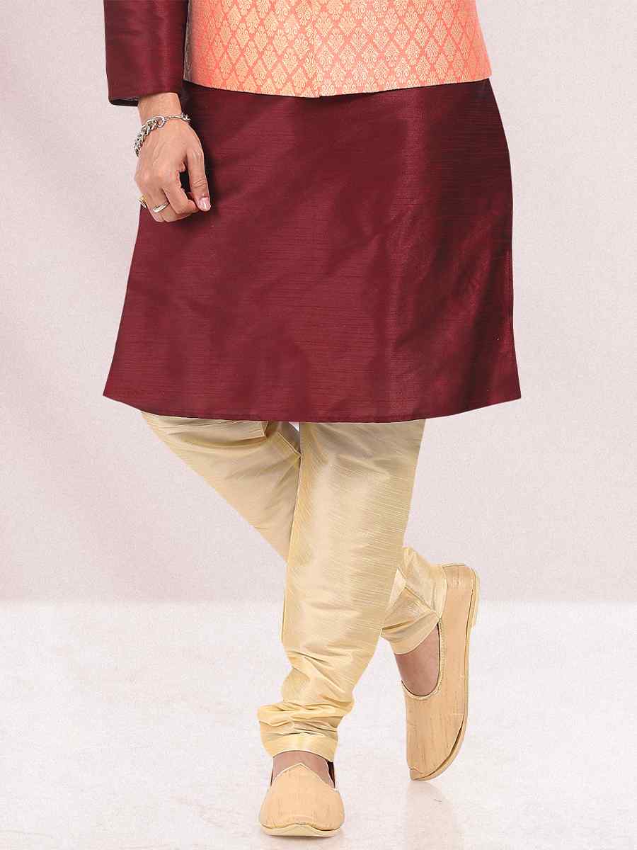 Maroon Art Banarasi Silk Woven Festival Wedding Kurta