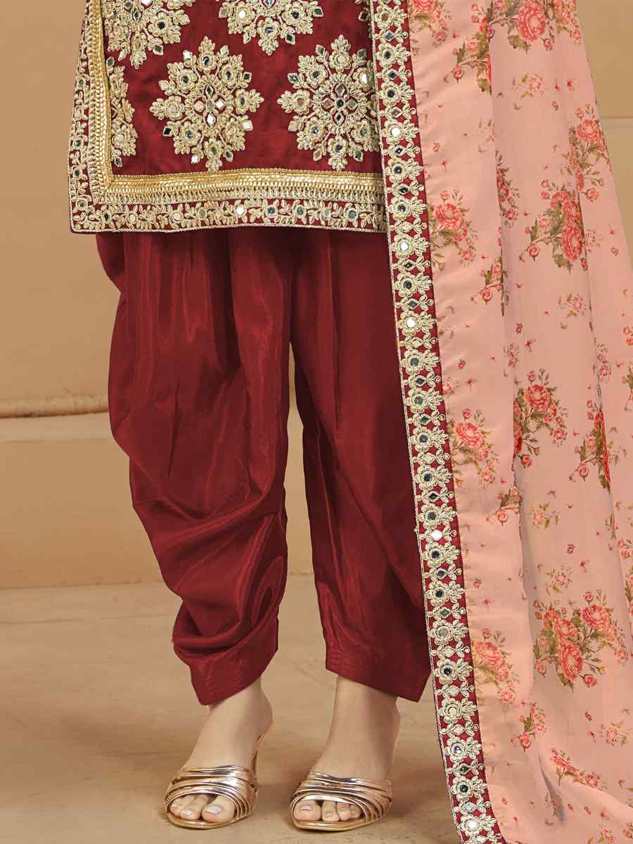 Maroon Art Silk Embroidered Festival Wedding Anarkali Salwar Kameez