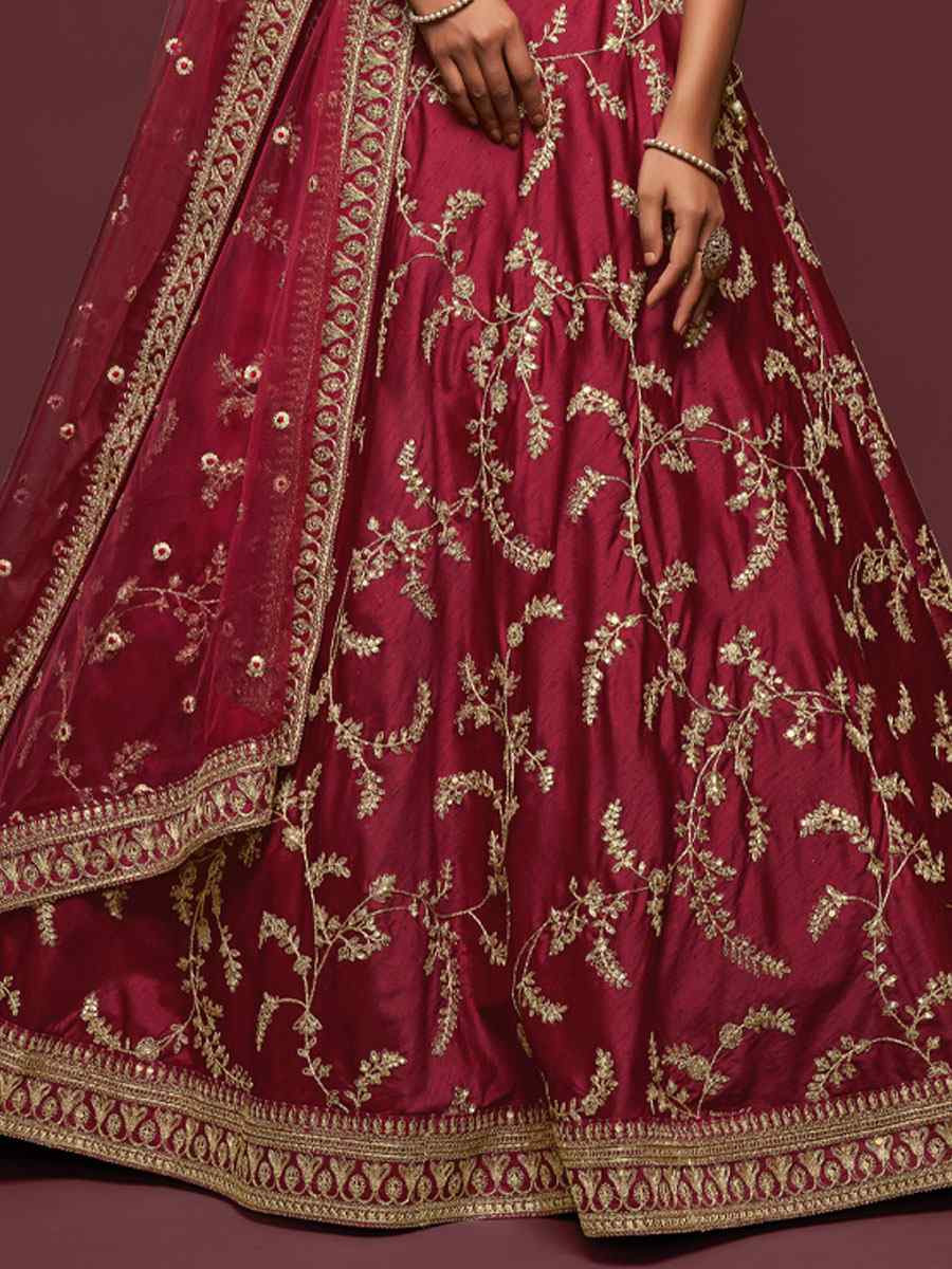 Maroon Art Silk Embroidered Wedding Reception Festival Heavy Border Lehenga Choli