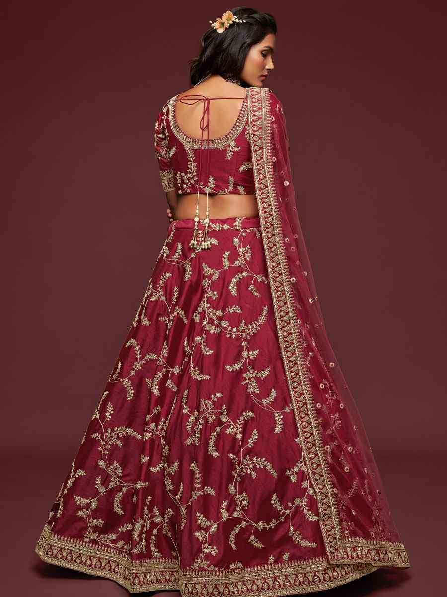 Maroon Art Silk Embroidered Wedding Reception Festival Heavy Border Lehenga Choli