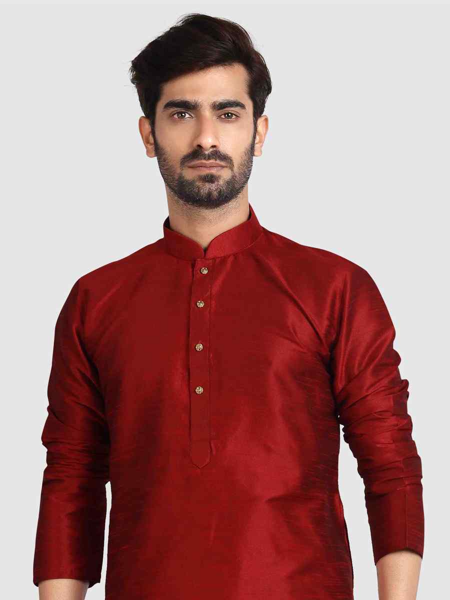 Maroon Art Silk Plain Festival Kurta