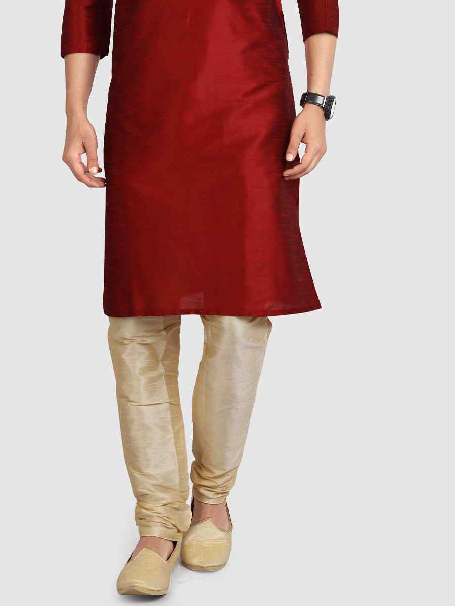 Maroon Art Silk Plain Festival Kurta