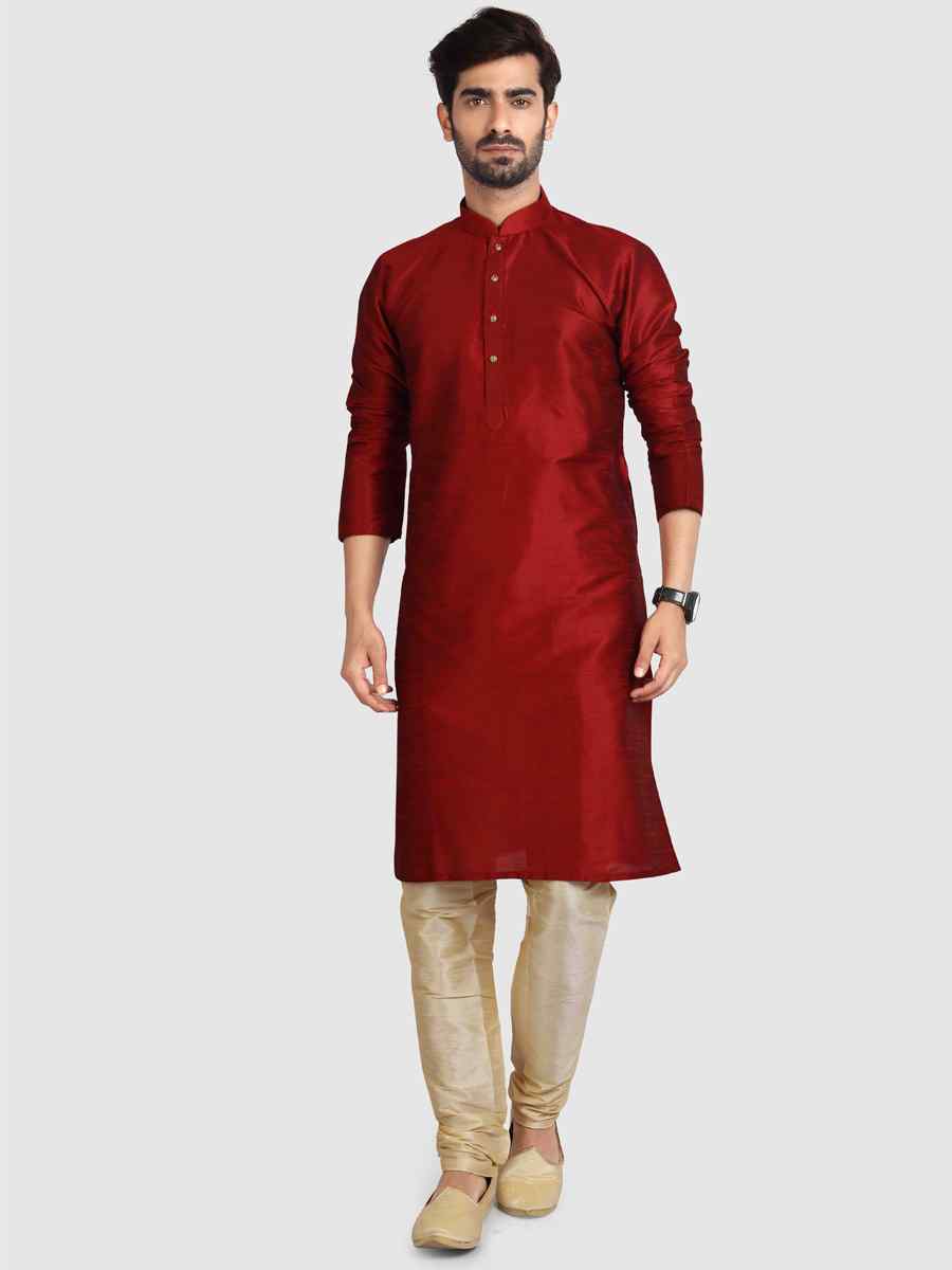 Maroon Art Silk Plain Festival Kurta