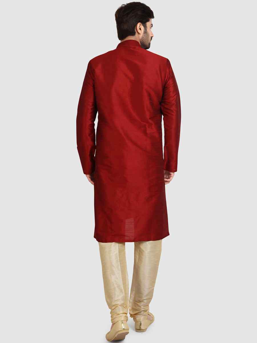 Maroon Art Silk Plain Festival Kurta