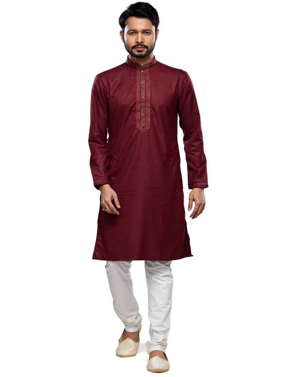 Maroon Art Silk Printed Festival Casual Kurta