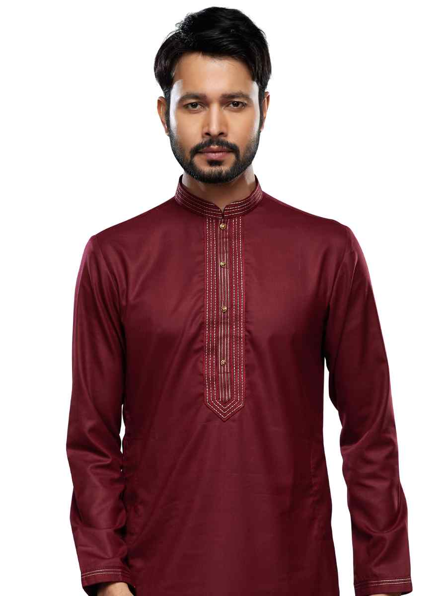 Maroon Art Silk Printed Festival Casual Kurta