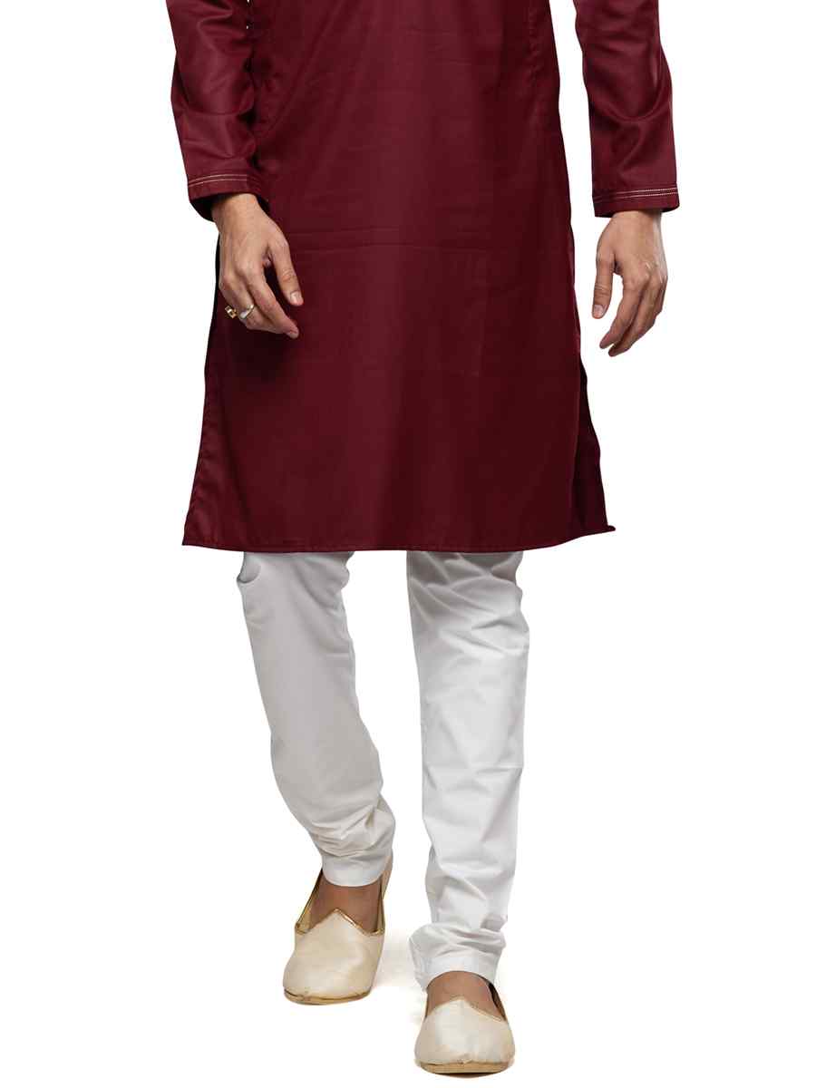 Maroon Art Silk Printed Festival Casual Kurta