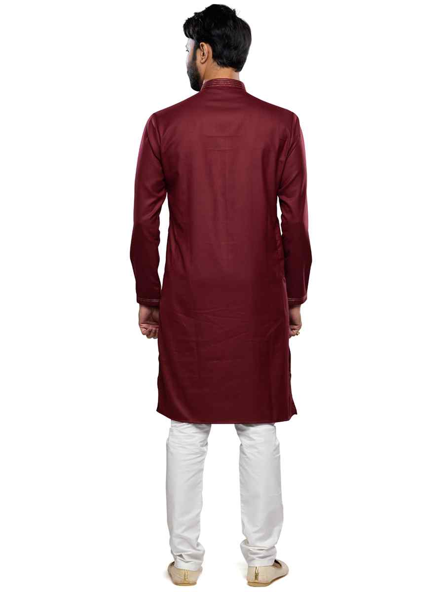 Maroon Art Silk Printed Festival Casual Kurta