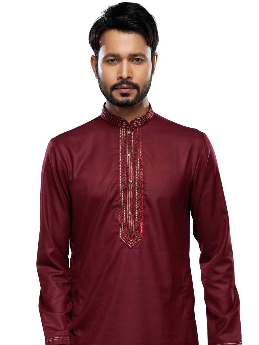 Maroon Art Silk Printed Festival Casual Kurta