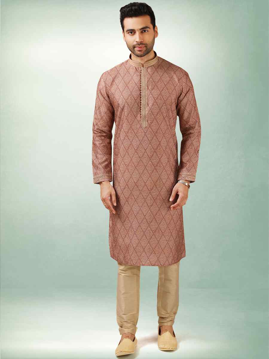 Maroon Art Silk Printed Festival Kurta