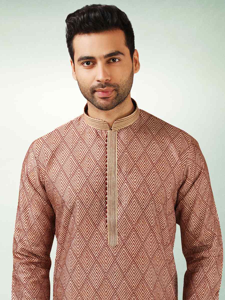 Maroon Art Silk Printed Festival Kurta