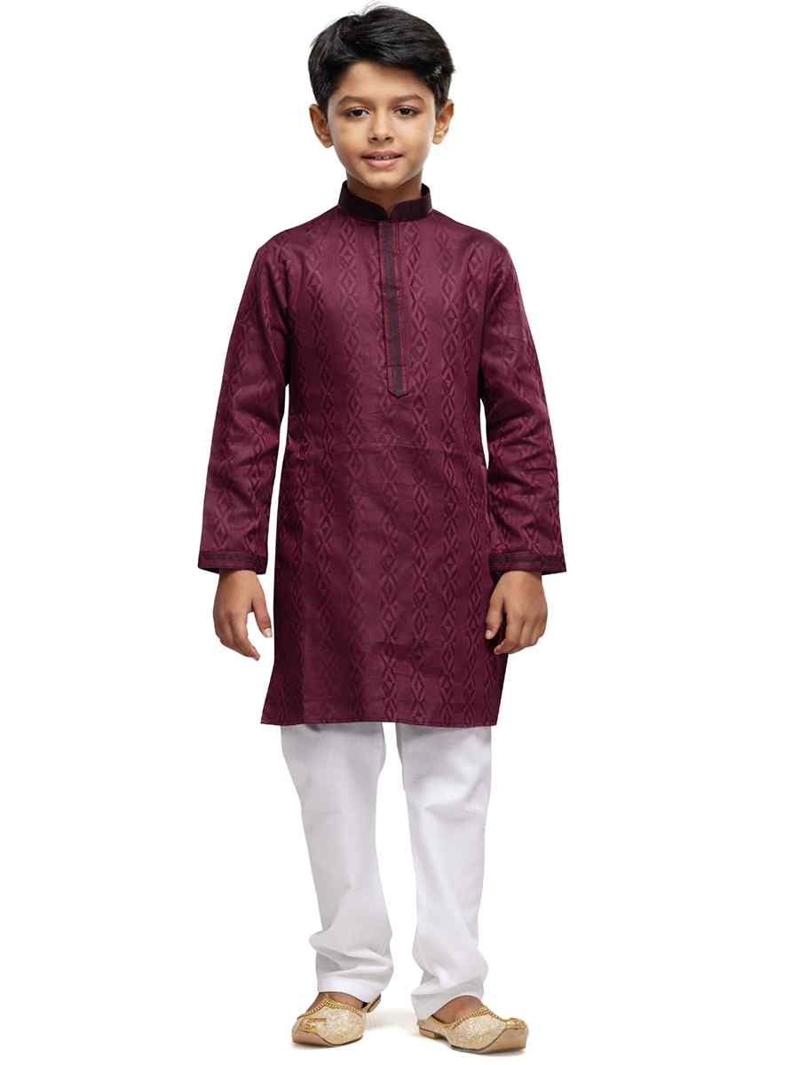 Maroon Art Silk Printed Festival Party Kurta