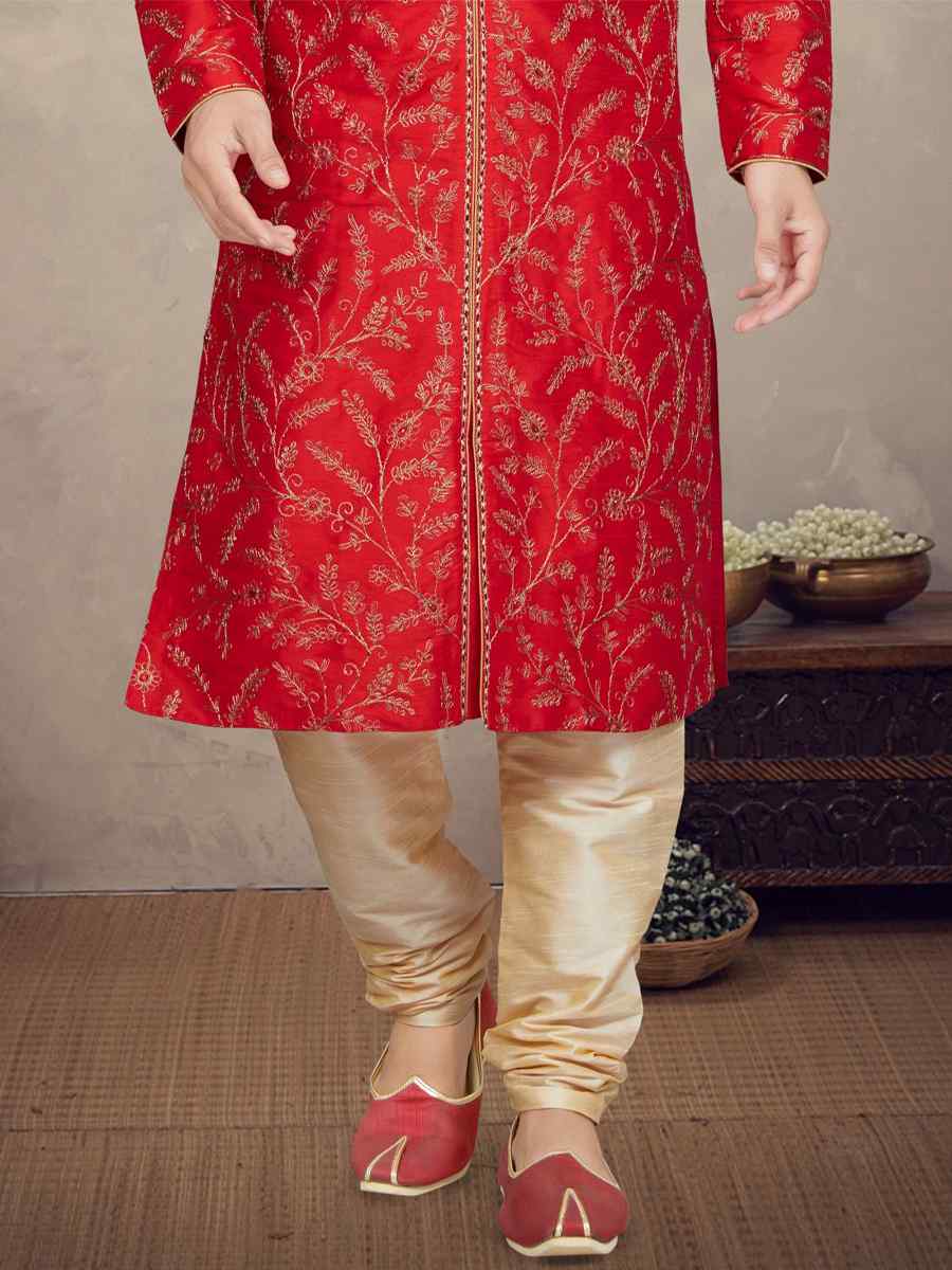 Maroon Art Silk Woven Festival Mehendi Kurta