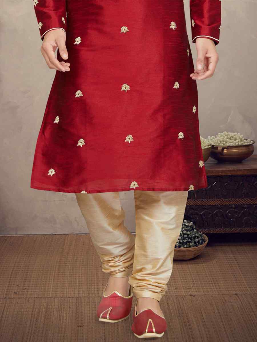 Maroon Art Silk Woven Festival Mehendi Kurta