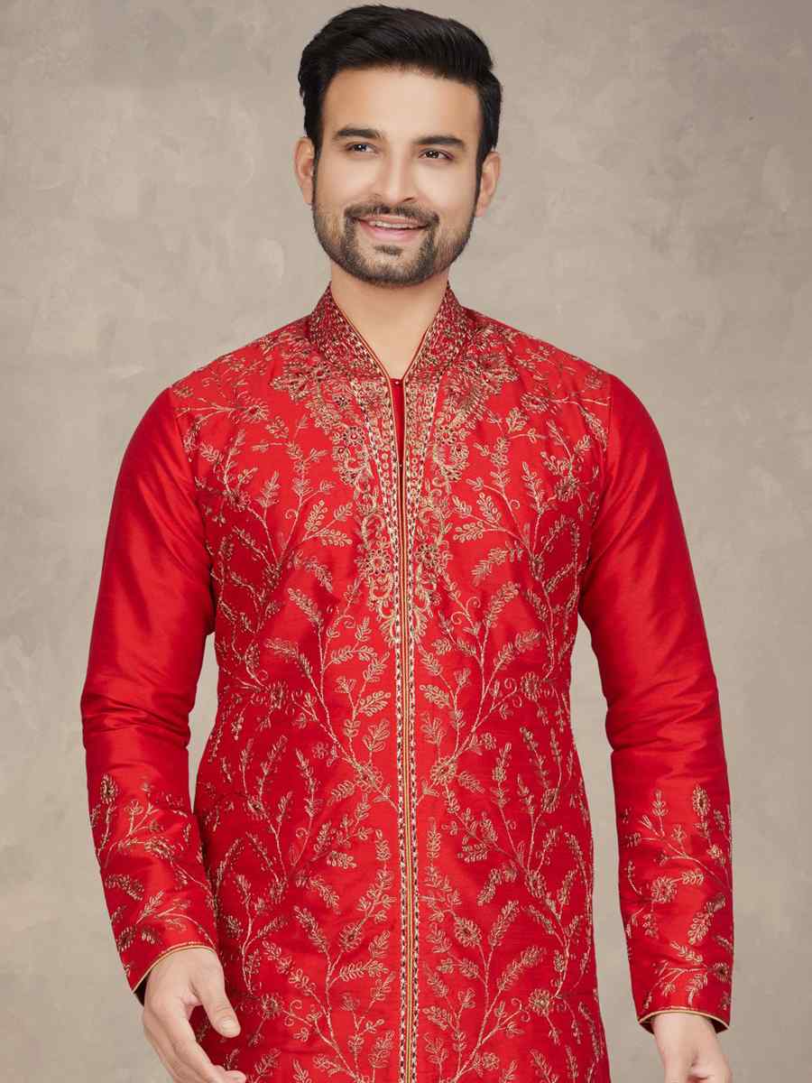 Maroon Art Silk Woven Festival Mehendi Kurta