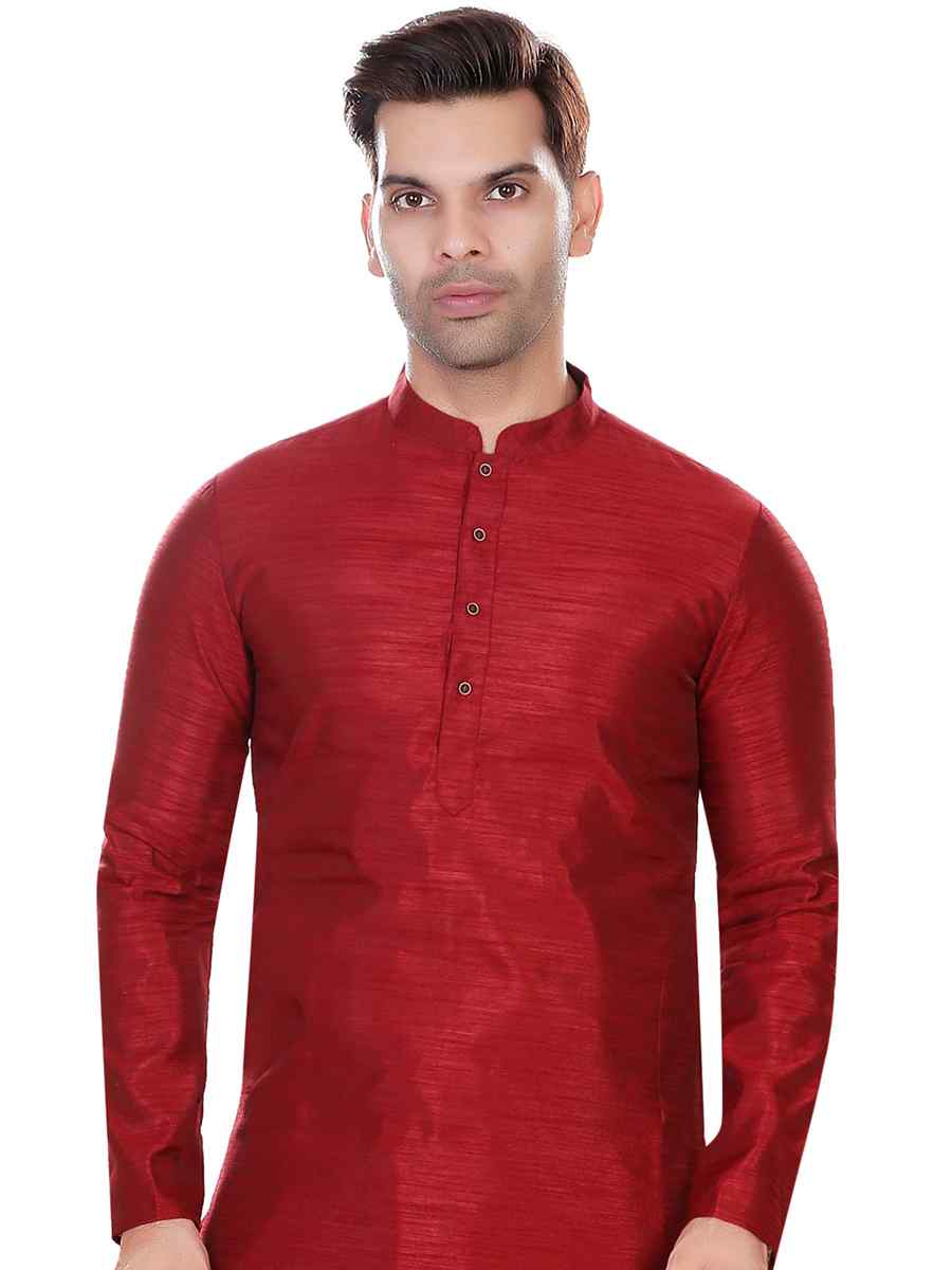 Maroon Art Silk Woven Festival Party Kurta