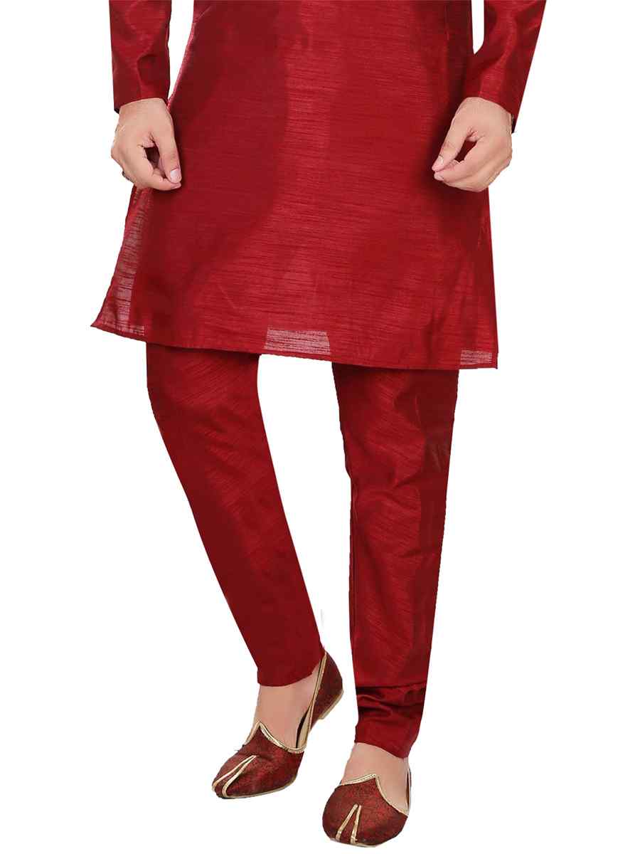 Maroon Art Silk Woven Festival Party Kurta