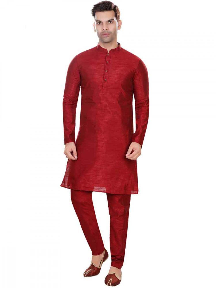 Maroon Art Silk Woven Festival Party Kurta