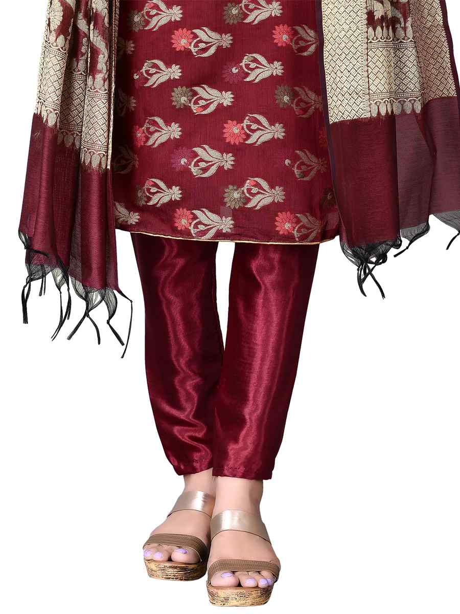 Maroon Banarasi Jacquard Embroidered Festival Wedding Pant Salwar Kameez