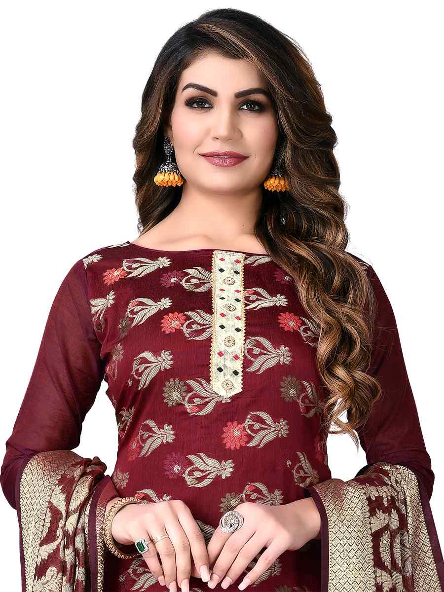 Maroon Banarasi Jacquard Embroidered Festival Wedding Pant Salwar Kameez