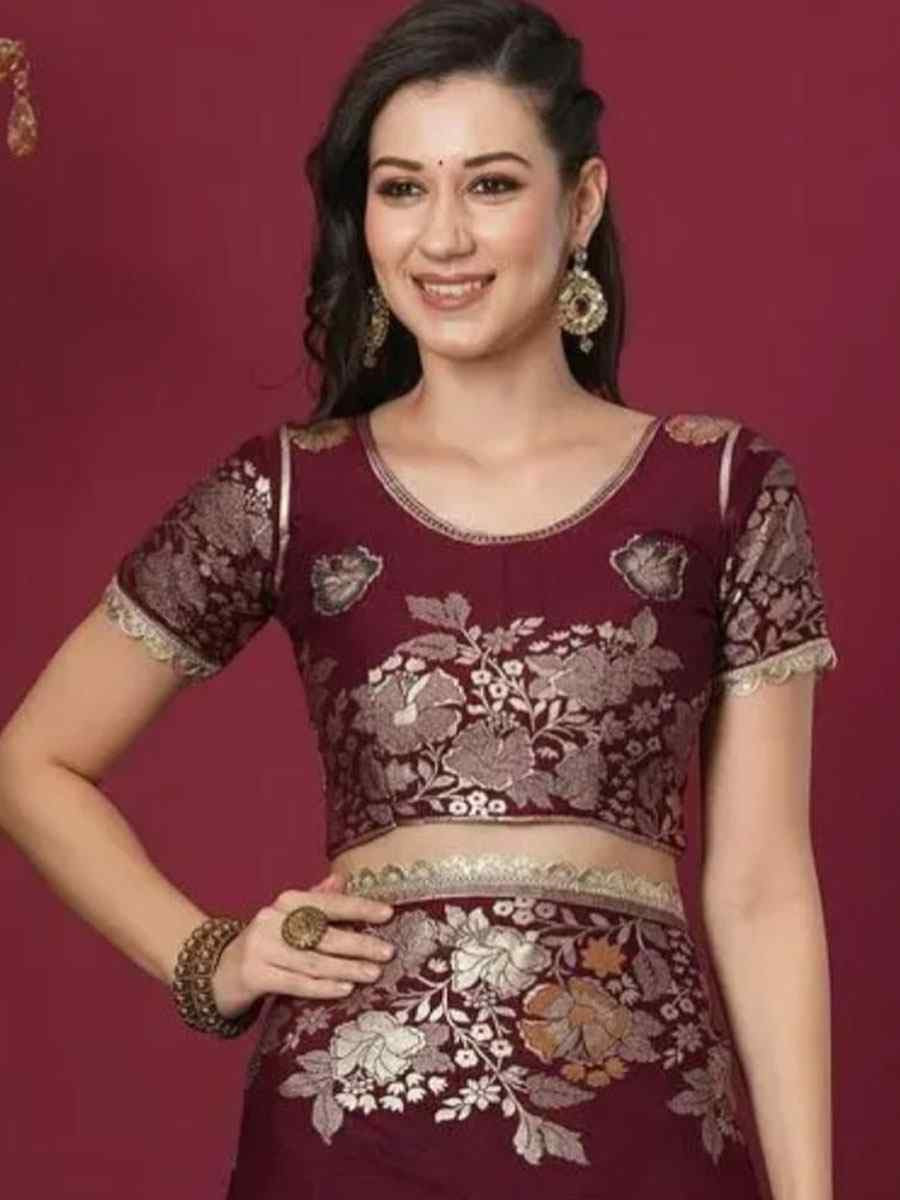 Maroon Banarasi Silk Handwoven Casual Reception Festival Wedding Fancy Heavy Border Sarees