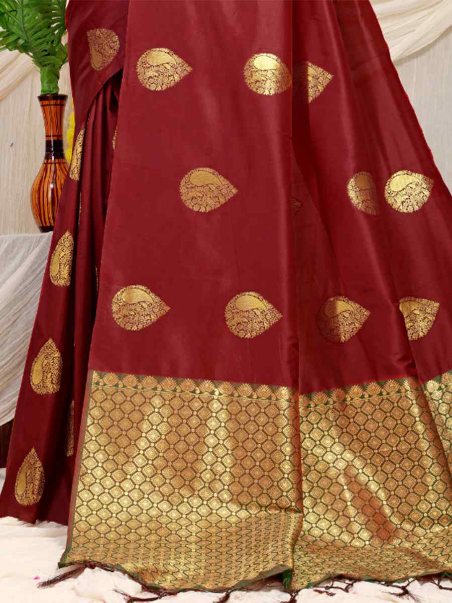 Maroon Banarasi Silk Handwoven Festival Casual Heavy Border Saree