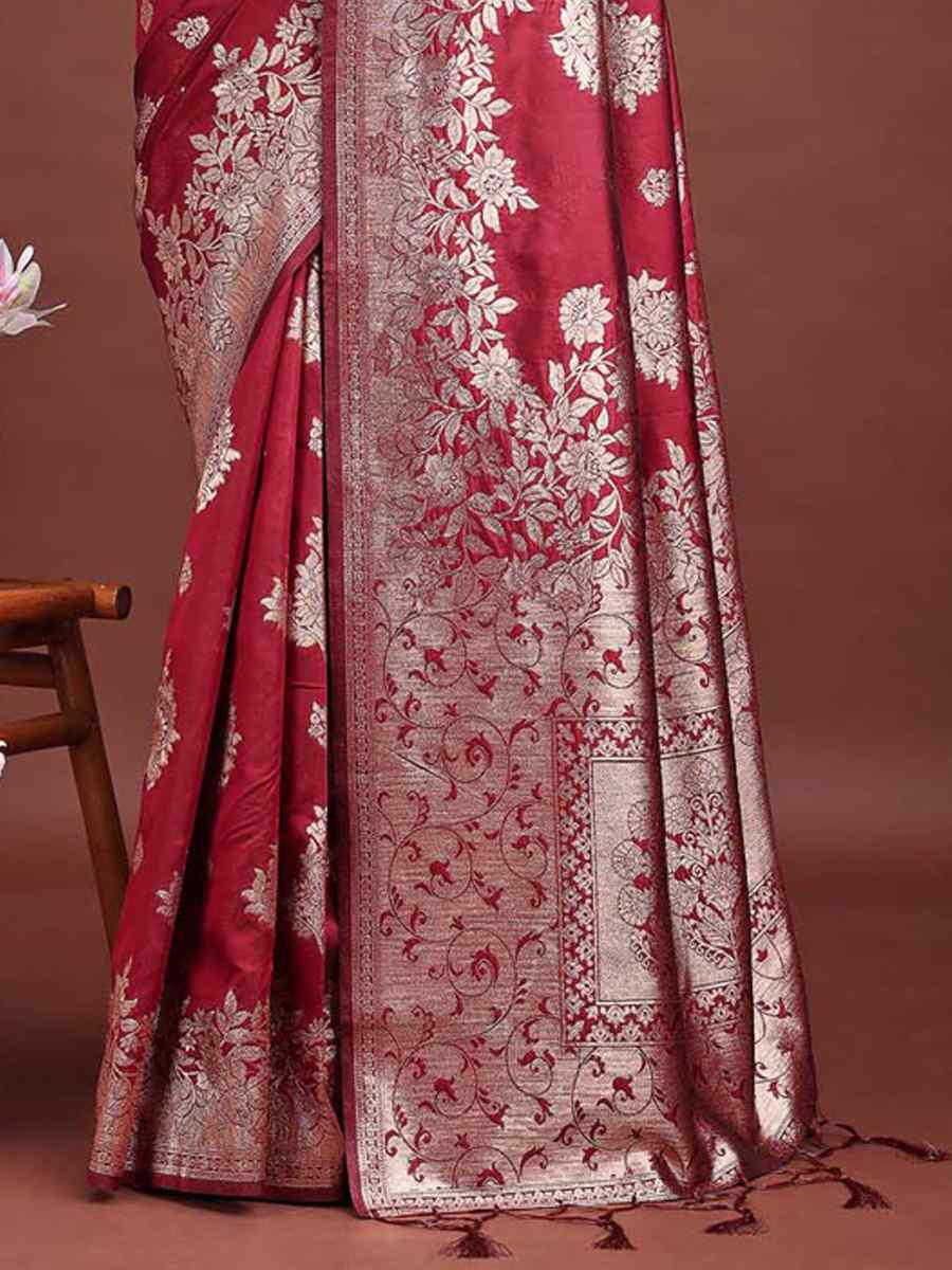 Maroon Banarasi Silk Handwoven Festival Wedding Fancy Heavy Border Saree