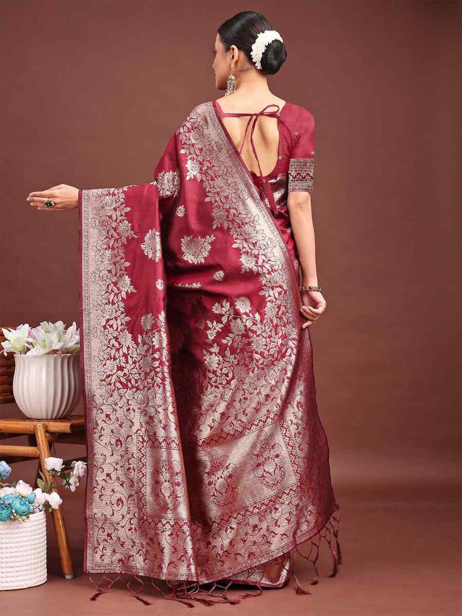 Maroon Banarasi Silk Handwoven Festival Wedding Fancy Heavy Border Saree