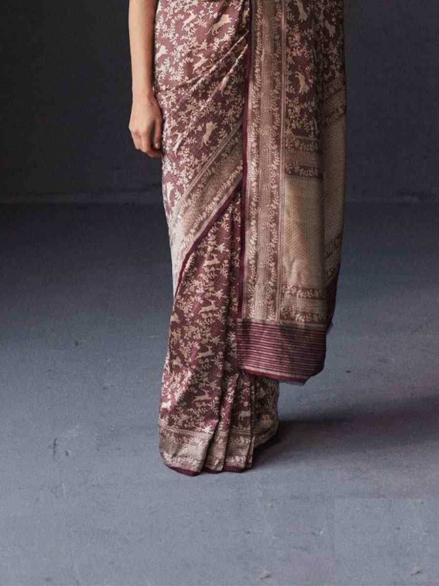 Maroon Banarasi Silk Handwoven Festival Wedding Fancy Heavy Border Saree