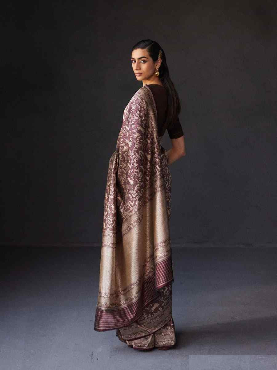 Maroon Banarasi Silk Handwoven Festival Wedding Fancy Heavy Border Saree