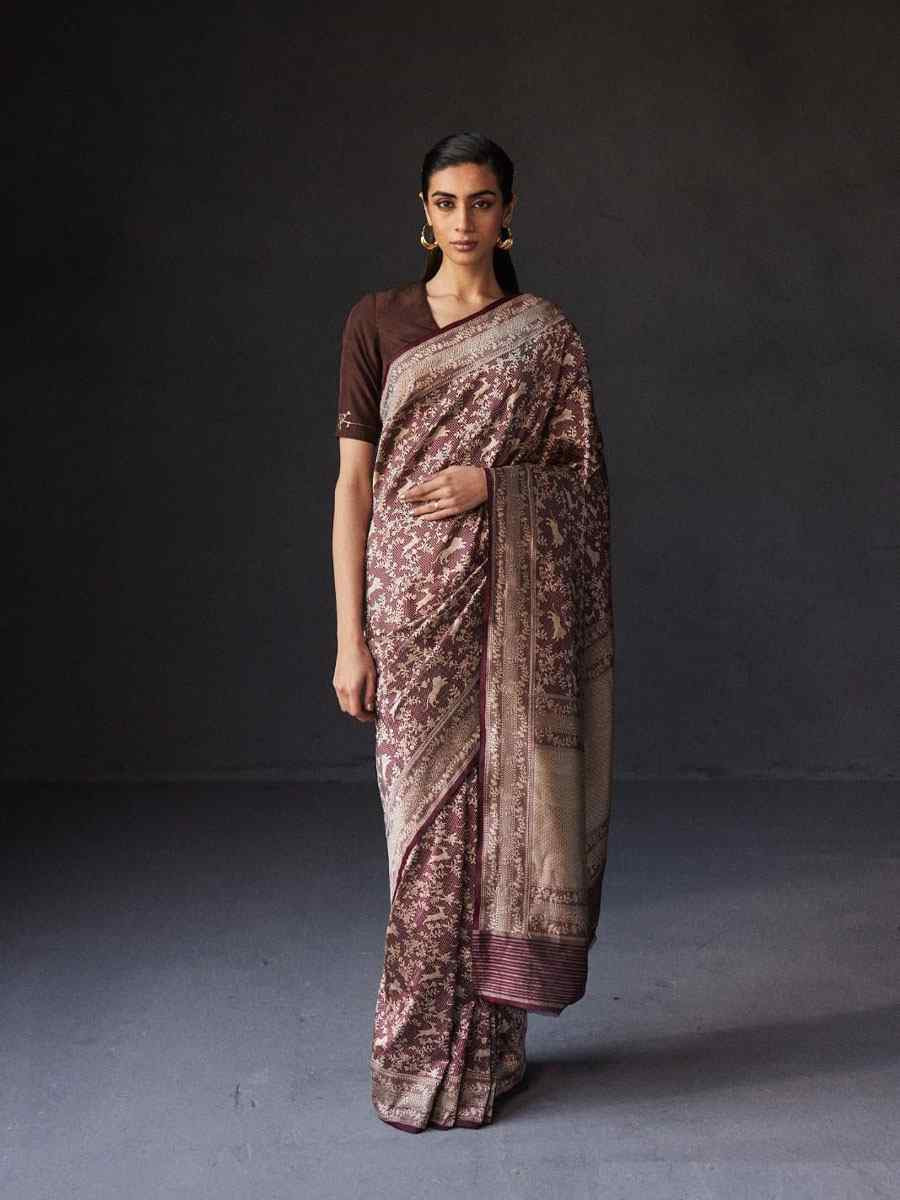 Maroon Banarasi Silk Handwoven Festival Wedding Fancy Heavy Border Saree