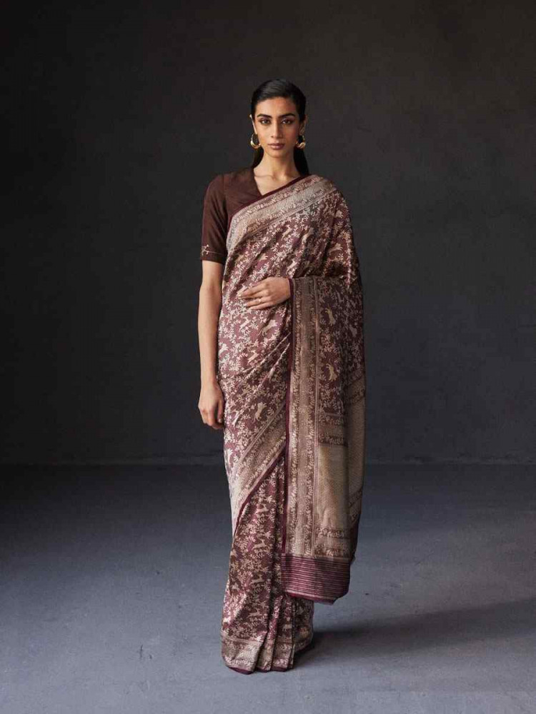 Image of Maroon Banarasi Silk Handwoven Festival Wedding Fancy Heavy Border Saree