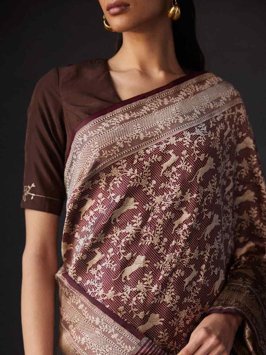 Maroon Banarasi Silk Handwoven Festival Wedding Fancy Heavy Border Saree