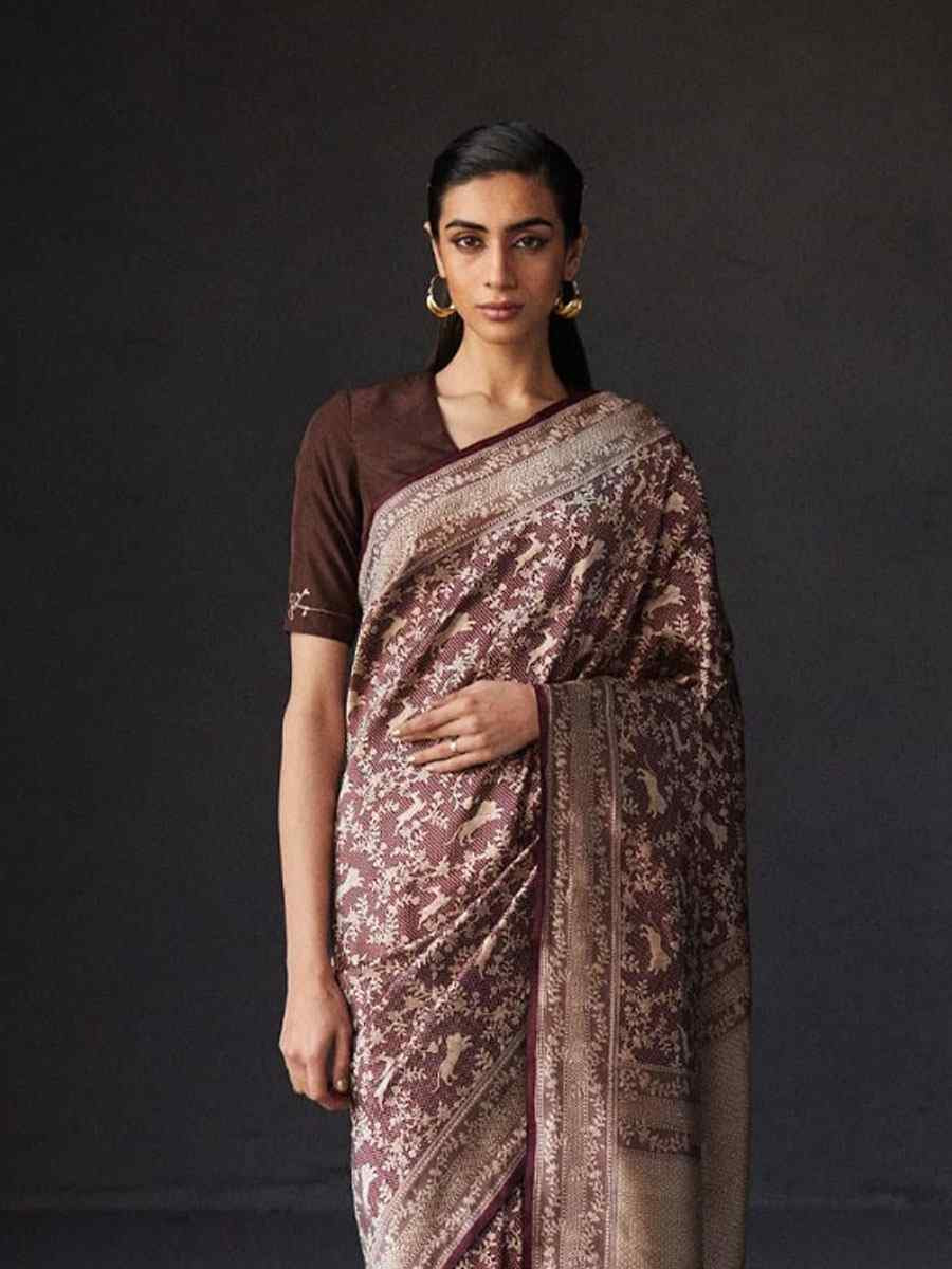 Maroon Banarasi Silk Handwoven Festival Wedding Fancy Heavy Border Saree